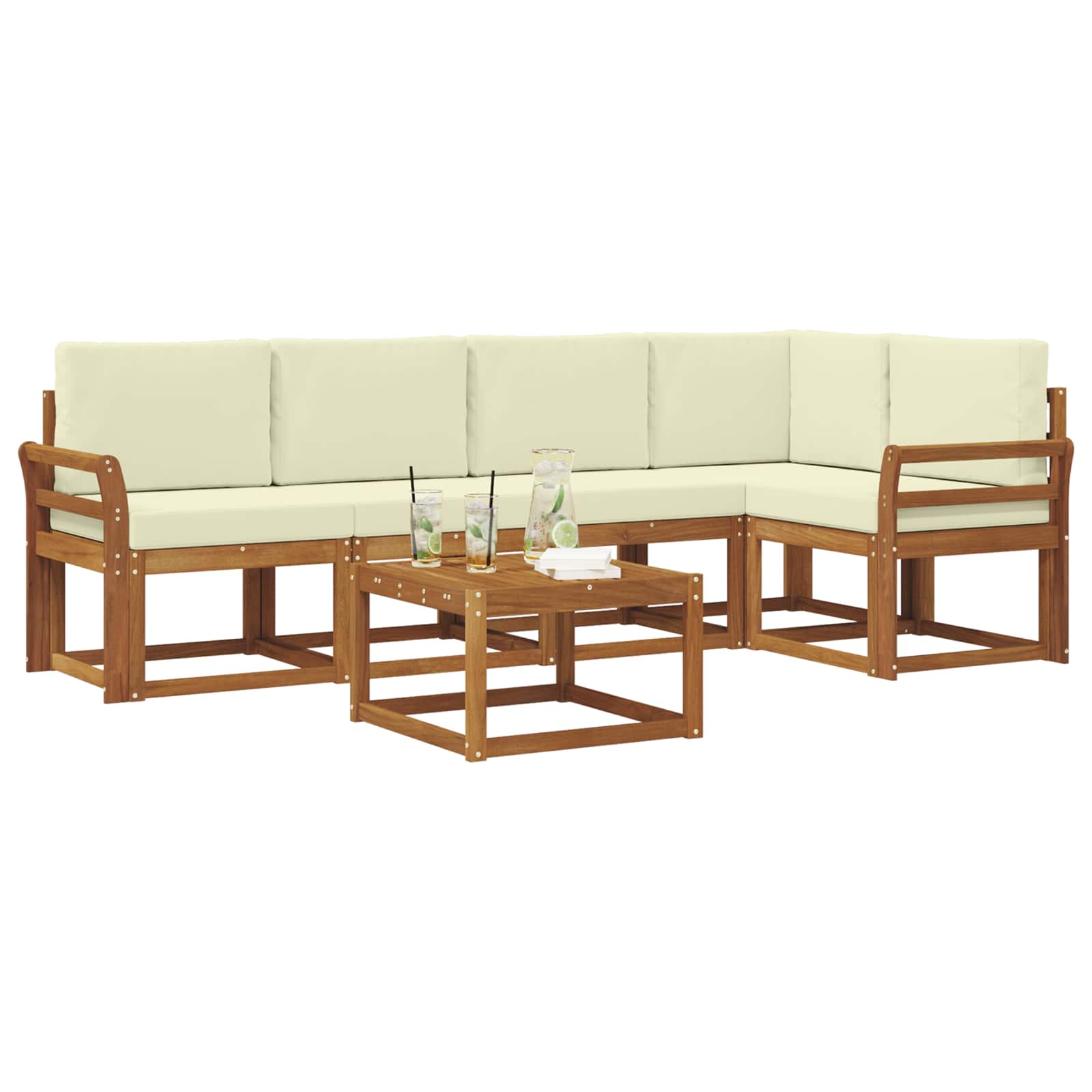 Set di divani da esterno con cuscino 6 pcs Naturale e Crema | homemem39