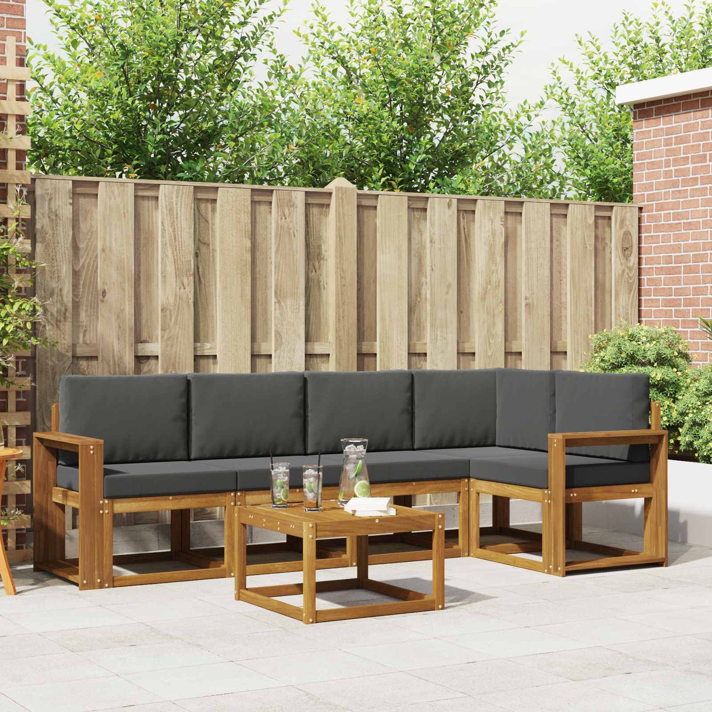 Set di divani da esterno con cuscino 6 pcs Naturale e Antracite