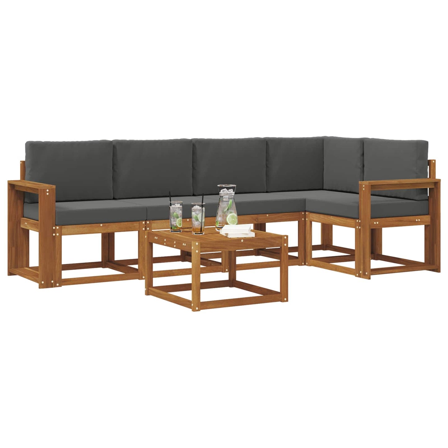 Set di divani da esterno con cuscino 6 pcs Naturale e Antracite