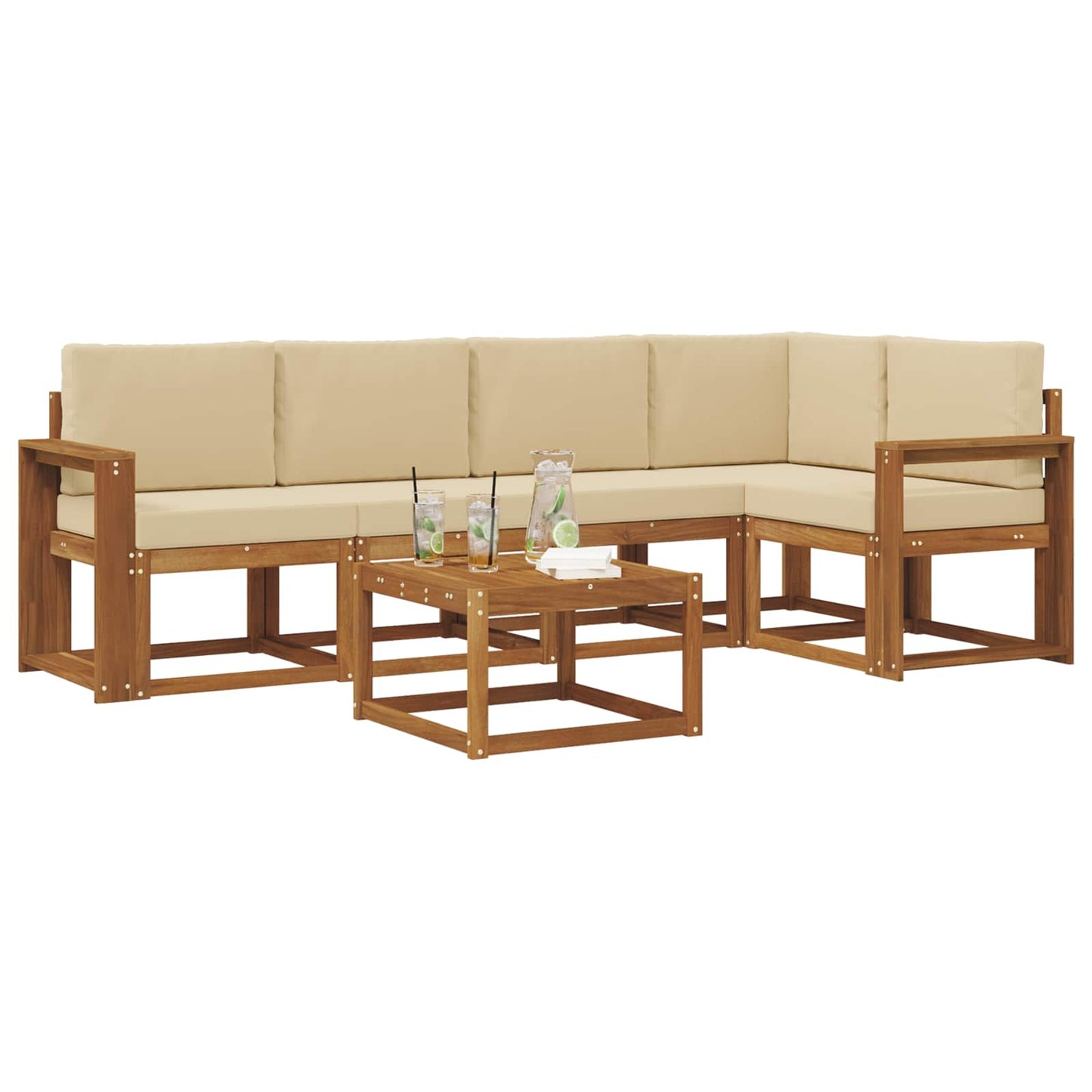 Set di divani da esterno con cuscino 6 pcs Naturale e Beige | homemem39