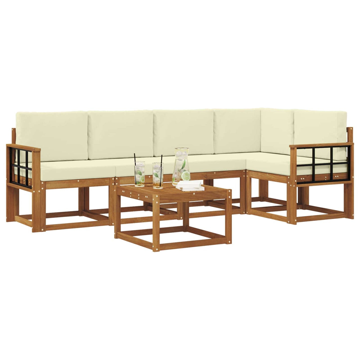 Set di divani da esterno con cuscino 6 pcs Naturale e Crema | homemem39