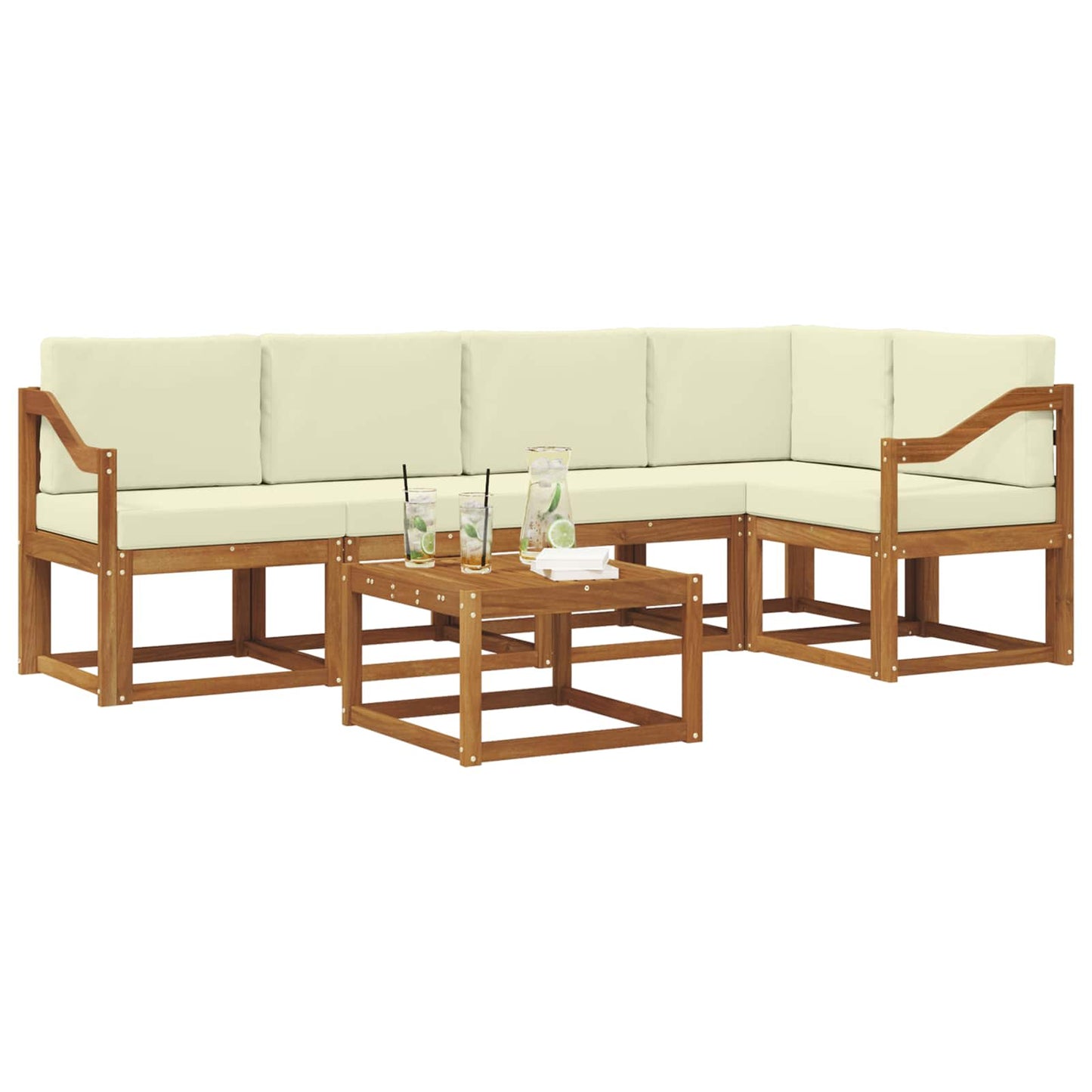 Set di divani da esterno con cuscino 6 pcs Naturale e Crema