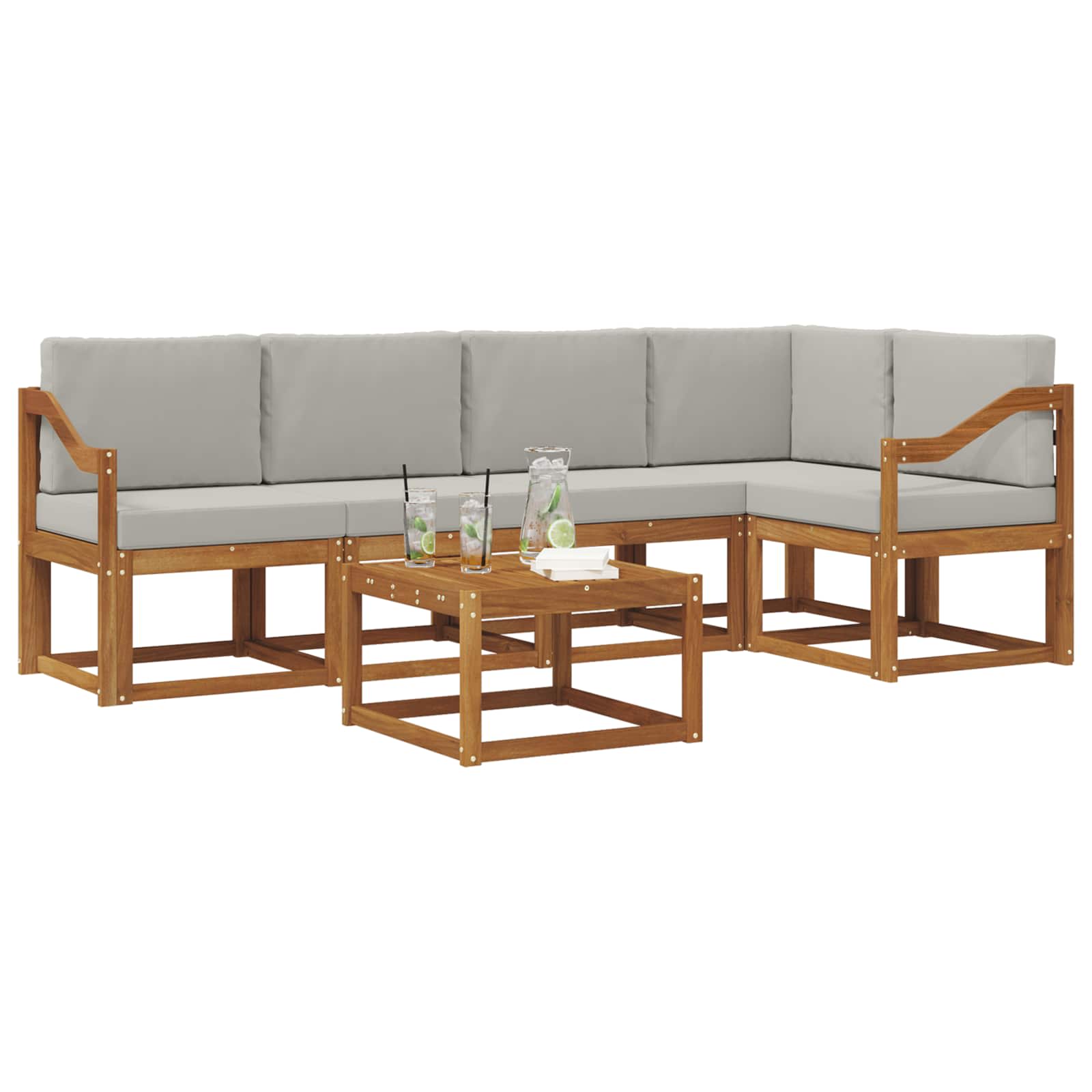 Set di divani da esterno 6 pcs Grigio Naturale e Chiaro | homemem39