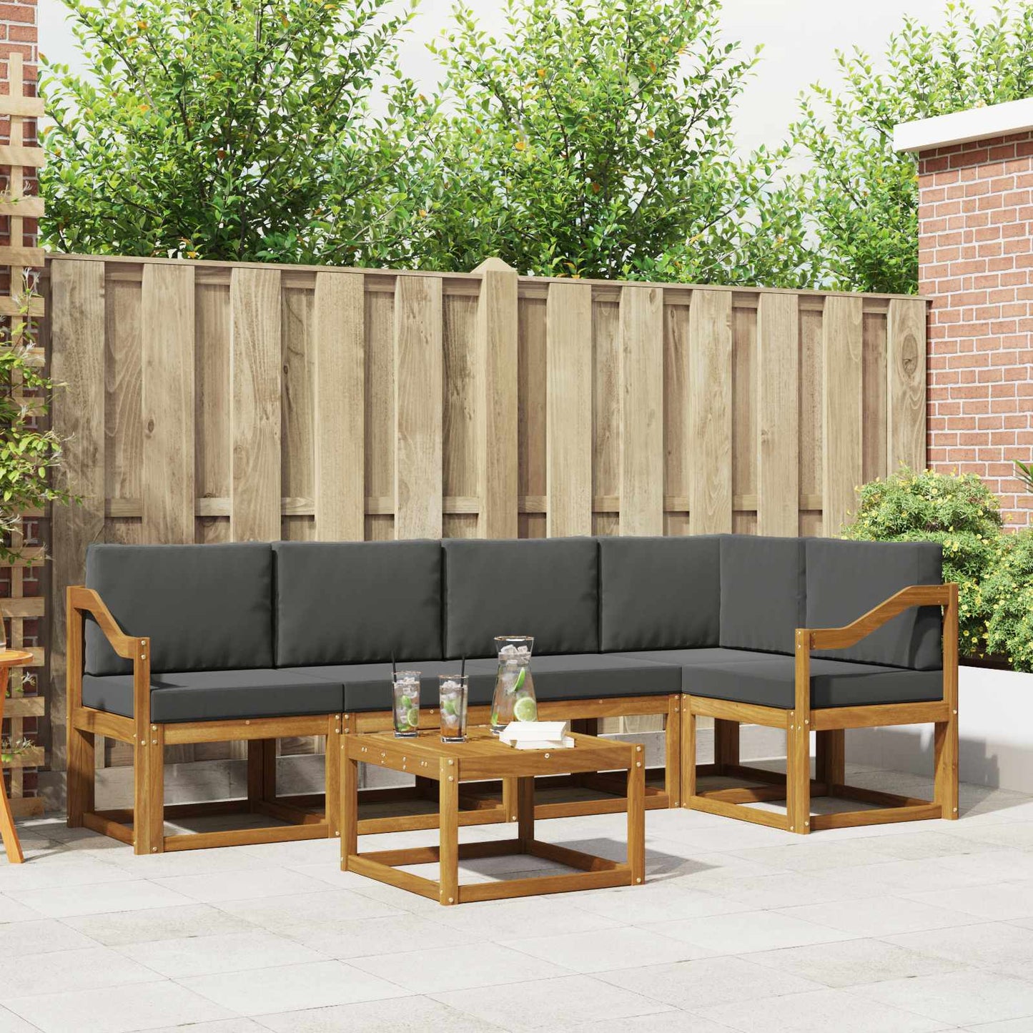 Set di divani da esterno con cuscino 6 pcs Naturale e Antracite