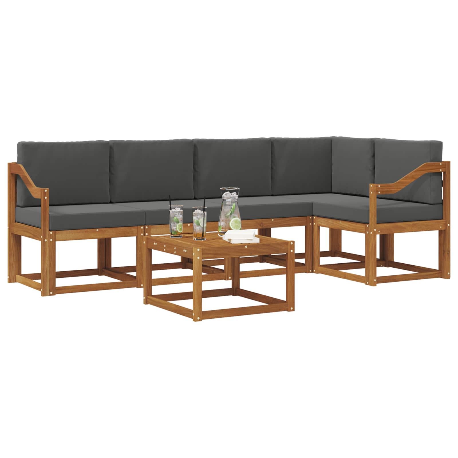 Set di divani da esterno con cuscino 6 pcs Naturale e Antracite | homemem39