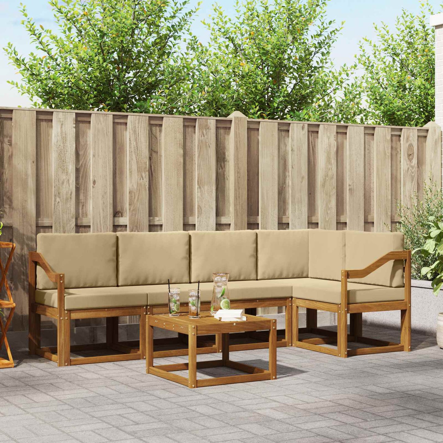 Set di divani da esterno con cuscino 6 pcs Naturale e Beige | homemem39