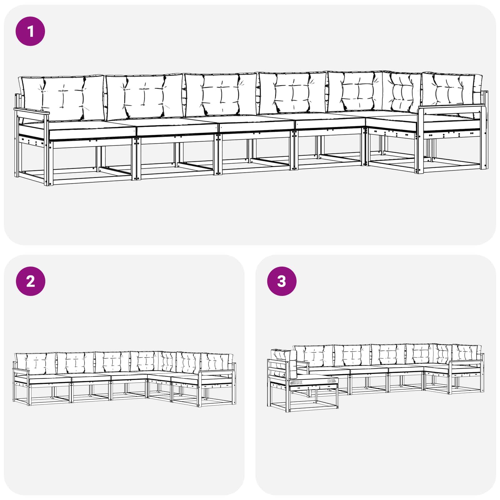 Set di divani da esterno con cuscino 6 pcs Naturale e Antracite | homemem39