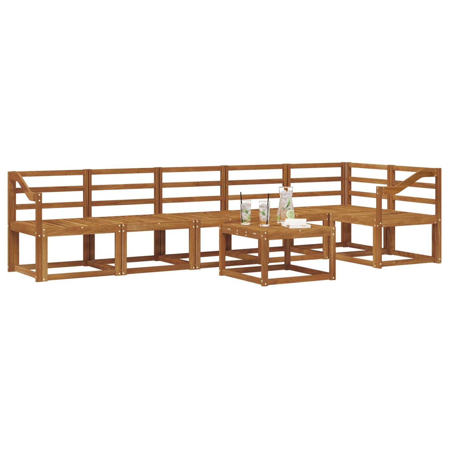 Set di divani da esterno 7 pz Naturale Legno di Acacia Massello