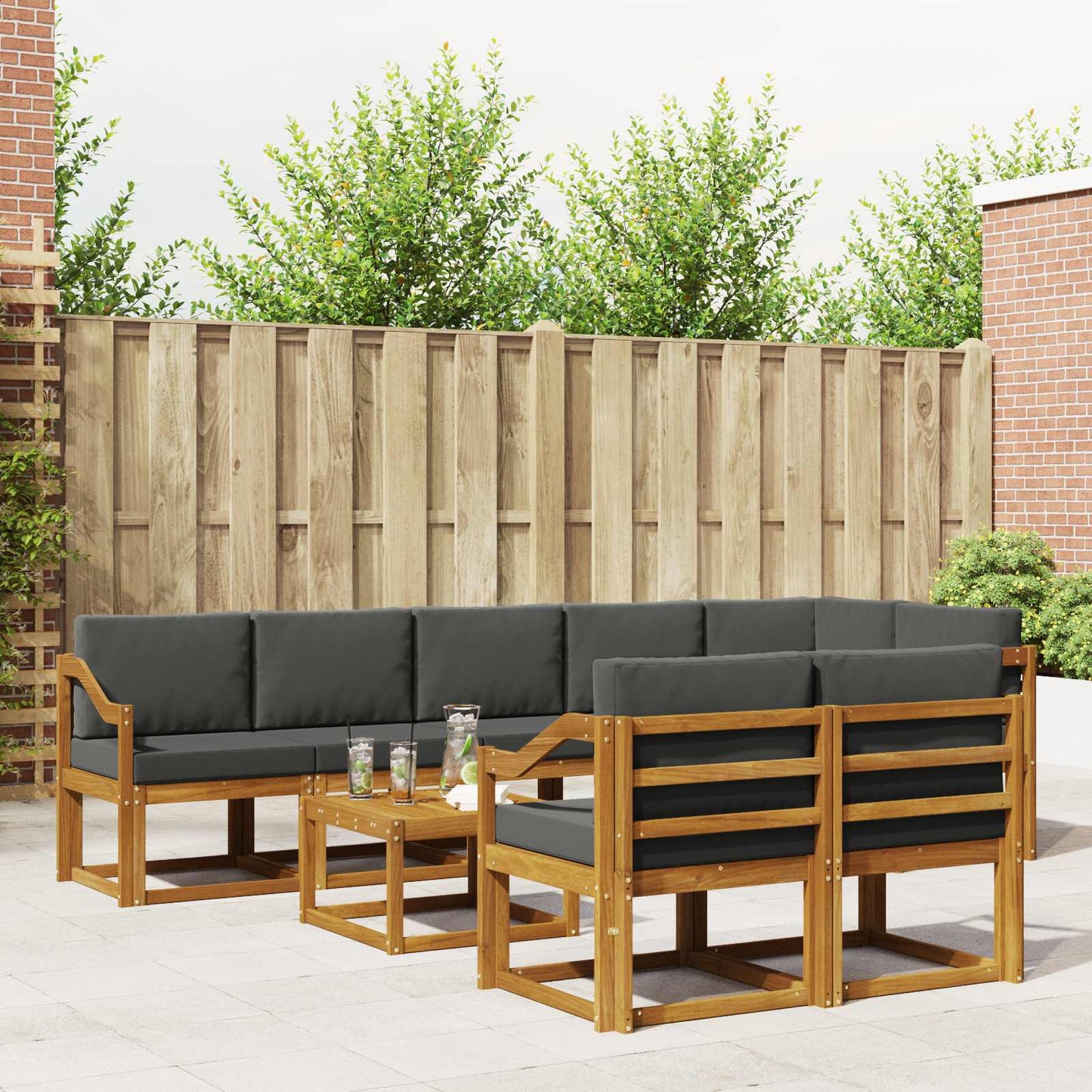 Set di divani da esterno con cuscino 9 pcs Naturale e Antracite | homemem39