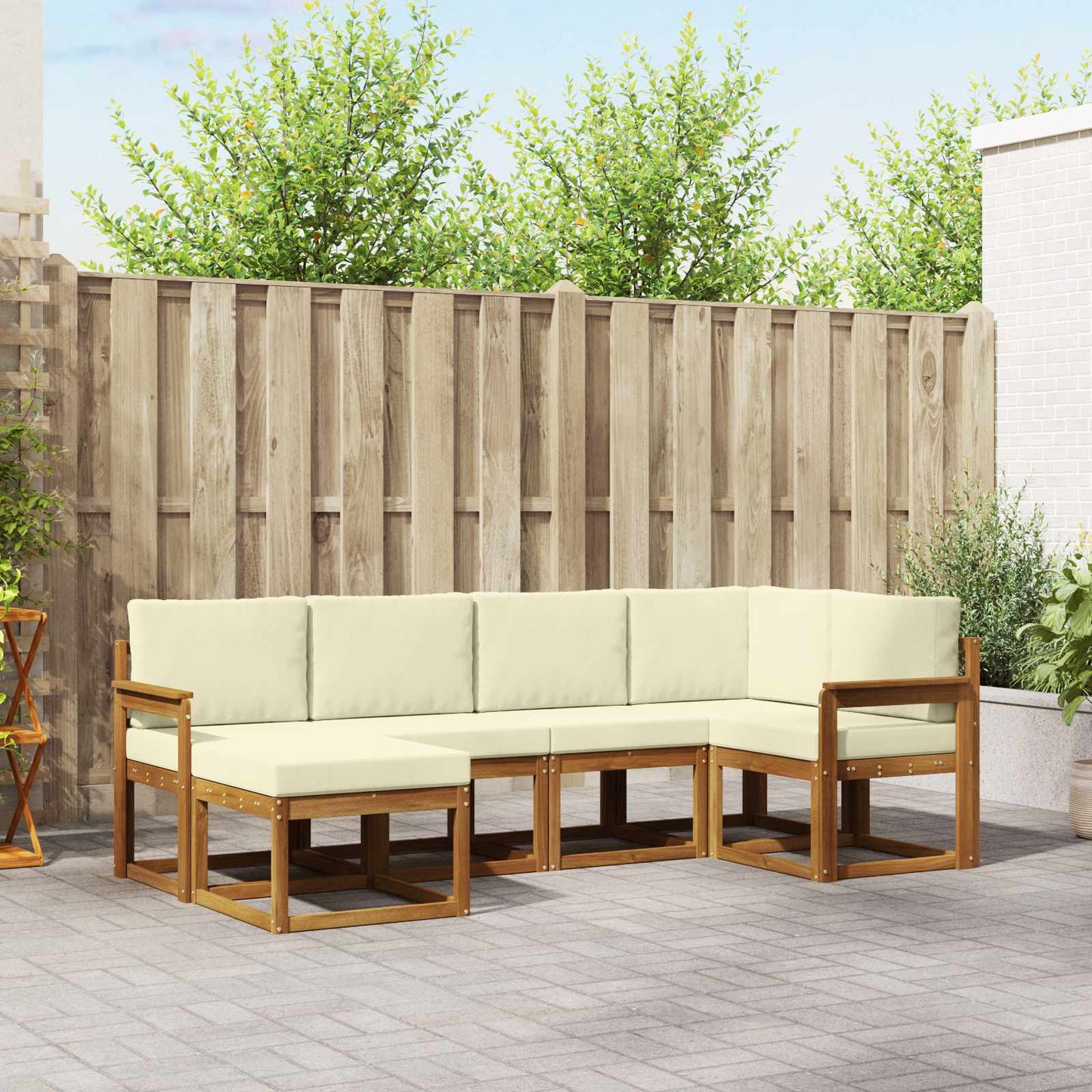 Set di divani da esterno con cuscino 6 pcs Naturale e Crema