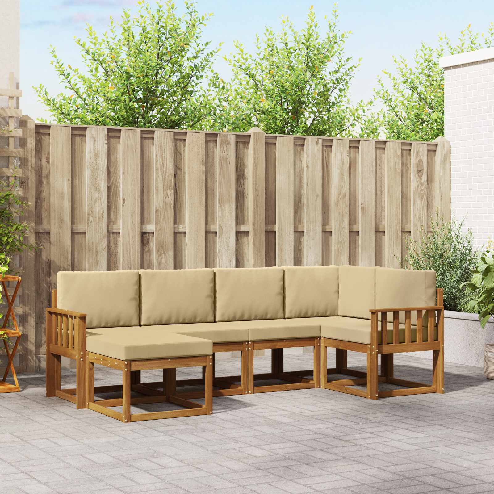 Set di divani da esterno con cuscino 6 pcs Naturale e Beige | homemem39