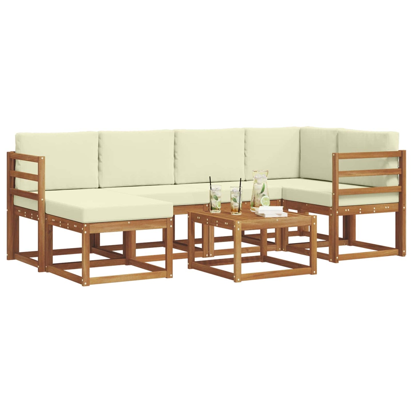 Set di divani da esterno con cuscino 7 pcs Naturale e Crema | homemem39