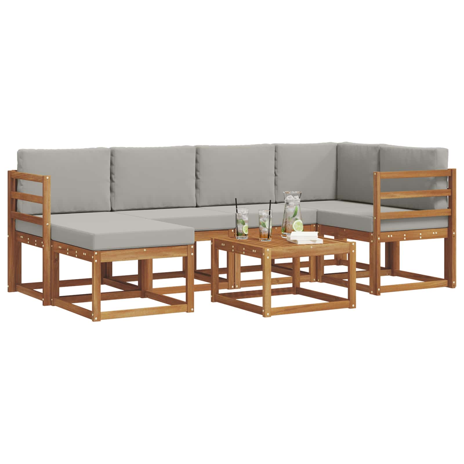 Set di divani da esterno 7 pcs Grigio Naturale e Chiaro | homemem39