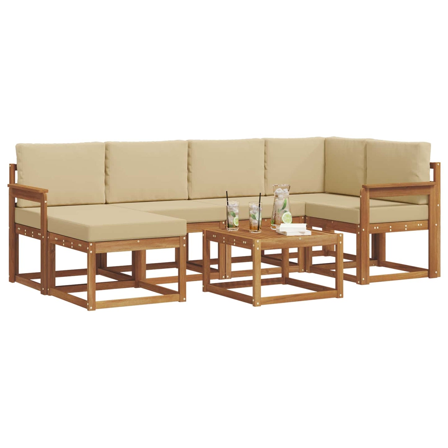 Set di divani da esterno con cuscino 7 pcs Naturale e Beige