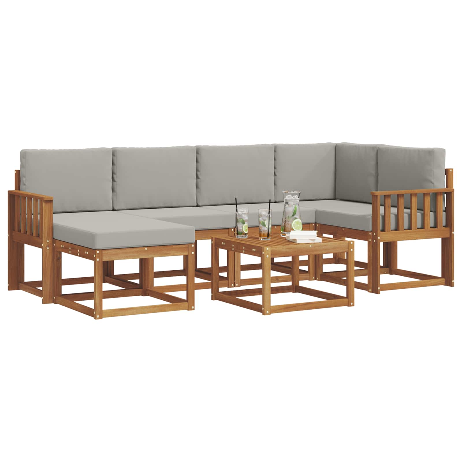 Set di divani da esterno 7 pcs Grigio Naturale e Chiaro | homemem39