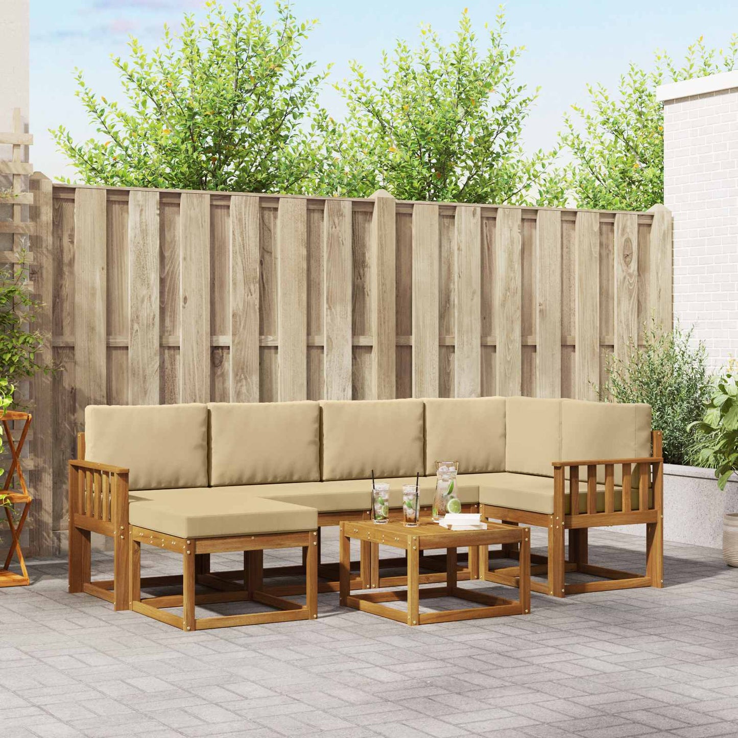 Set di divani da esterno con cuscino 7 pcs Naturale e Beige