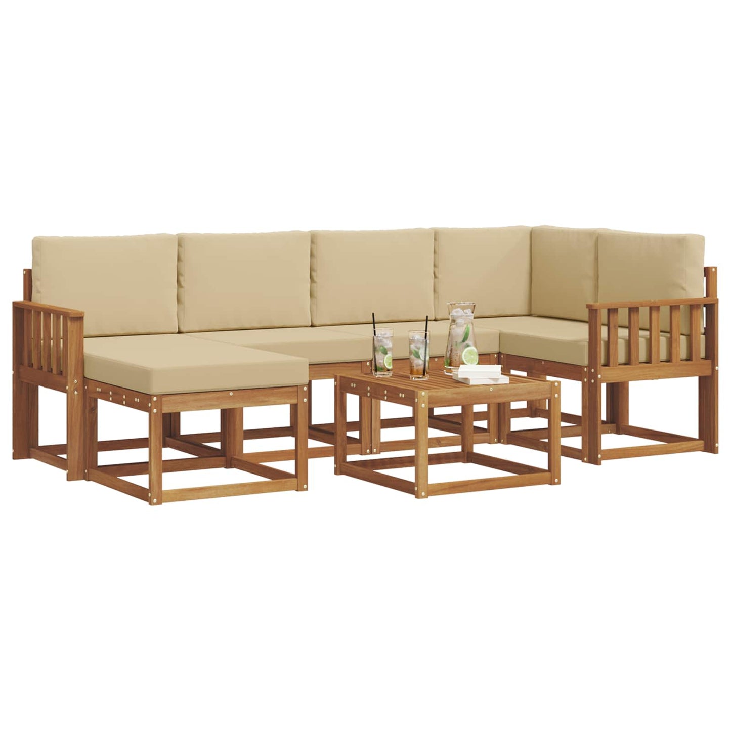 Set di divani da esterno con cuscino 7 pcs Naturale e Beige | homemem39