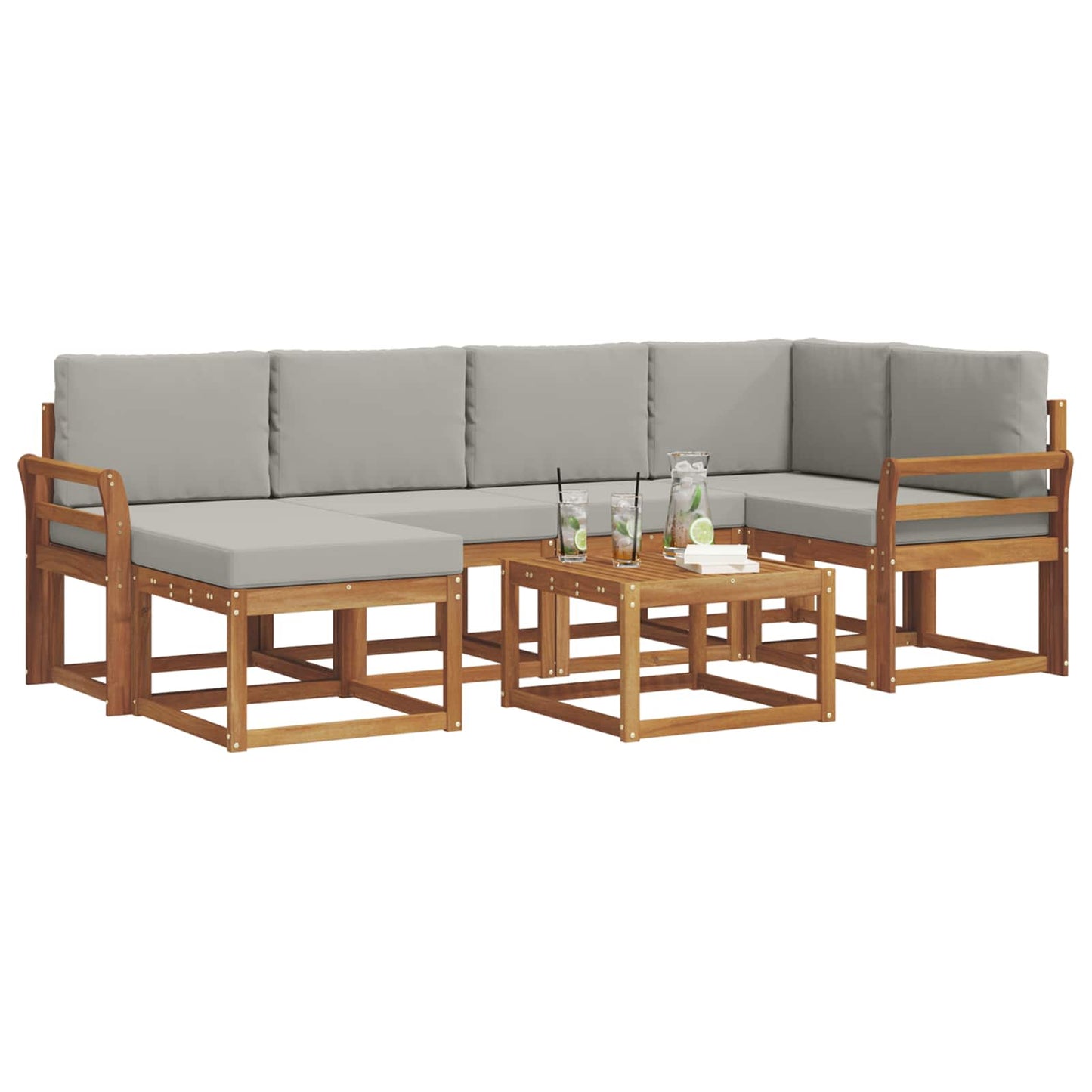 Set di divani da esterno 7 pcs Grigio Naturale e Chiaro | homemem39