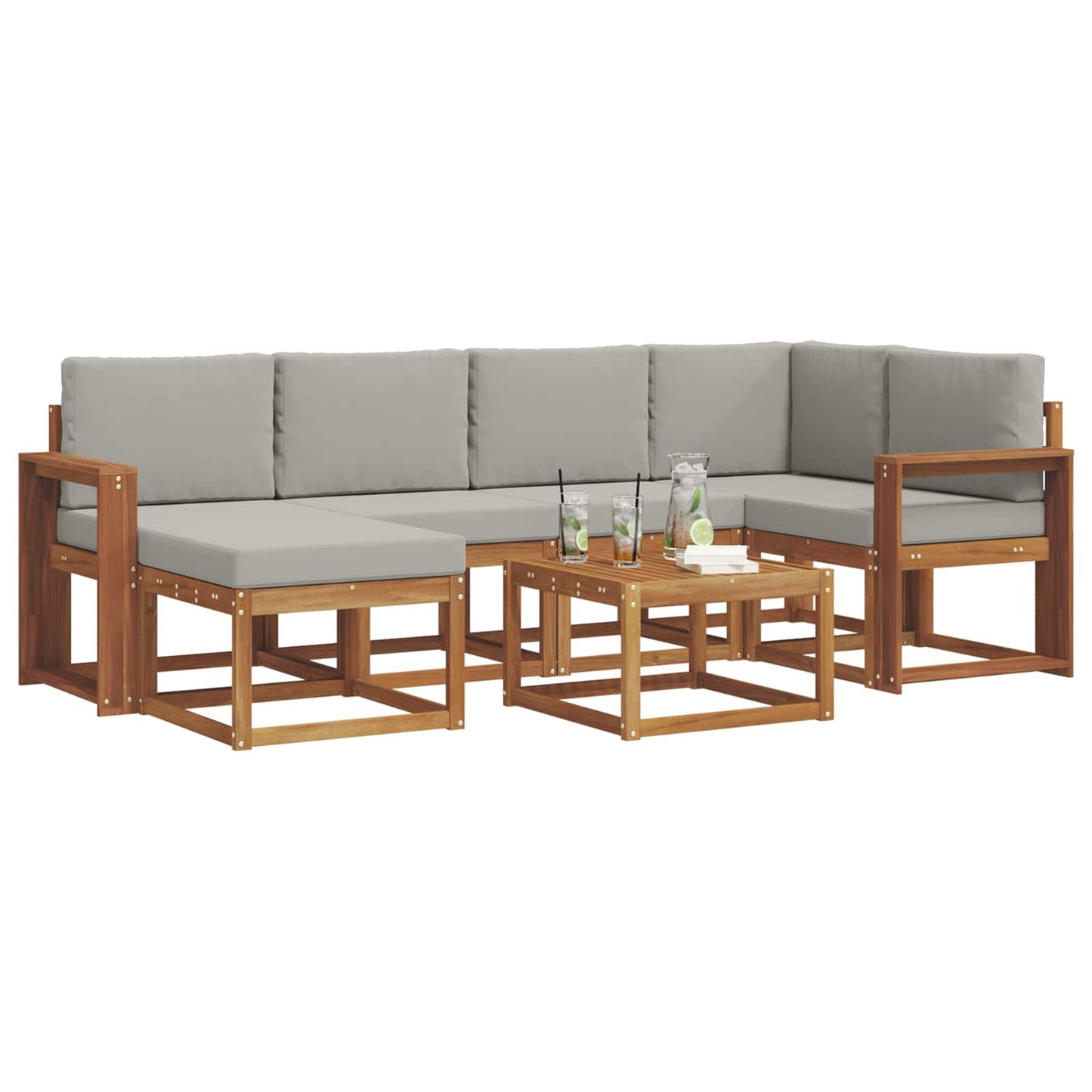 Set di divani da esterno 7 pcs Grigio Naturale e Chiaro