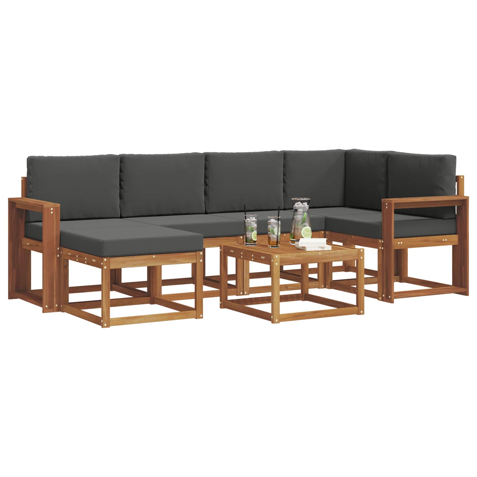 Set di divani da esterno con cuscino 7 pcs Naturale e Antracite | homemem39