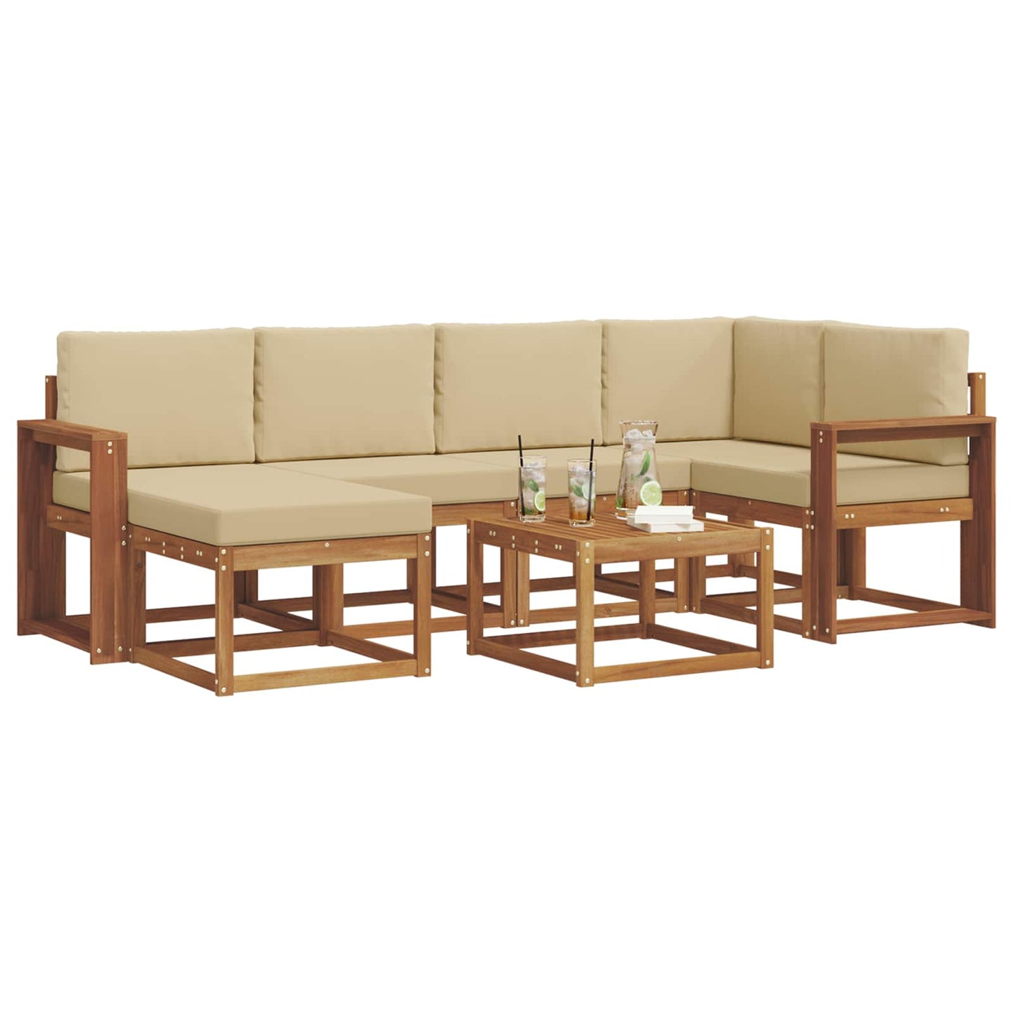 Set di divani da esterno con cuscino 7 pcs Naturale e Beige | homemem39
