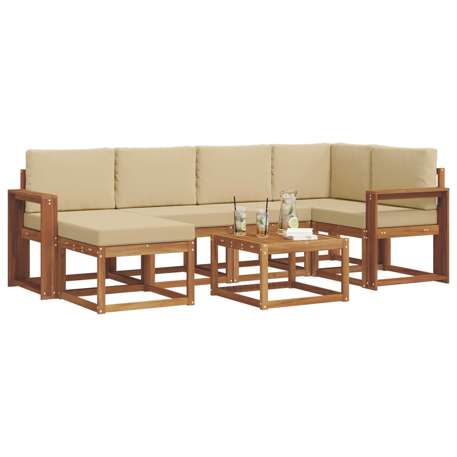 Set di divani da esterno con cuscino 7 pcs Naturale e Beige | homemem39