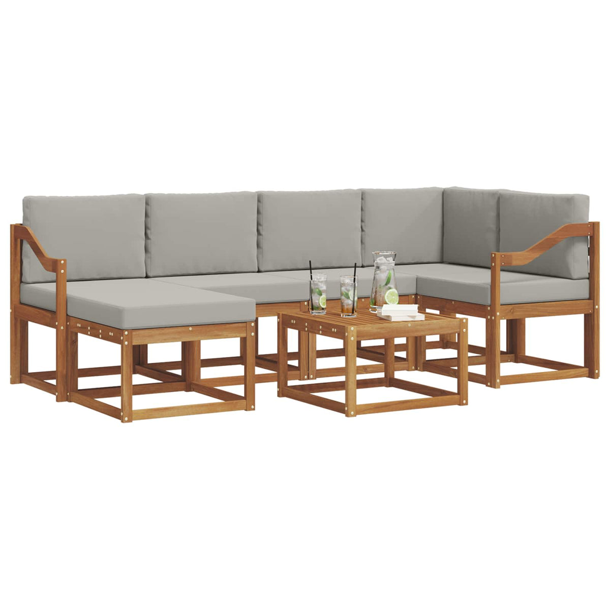 Set di divani da esterno 7 pz 6-Posti Naturale e Grigio Chiaro | homemem39