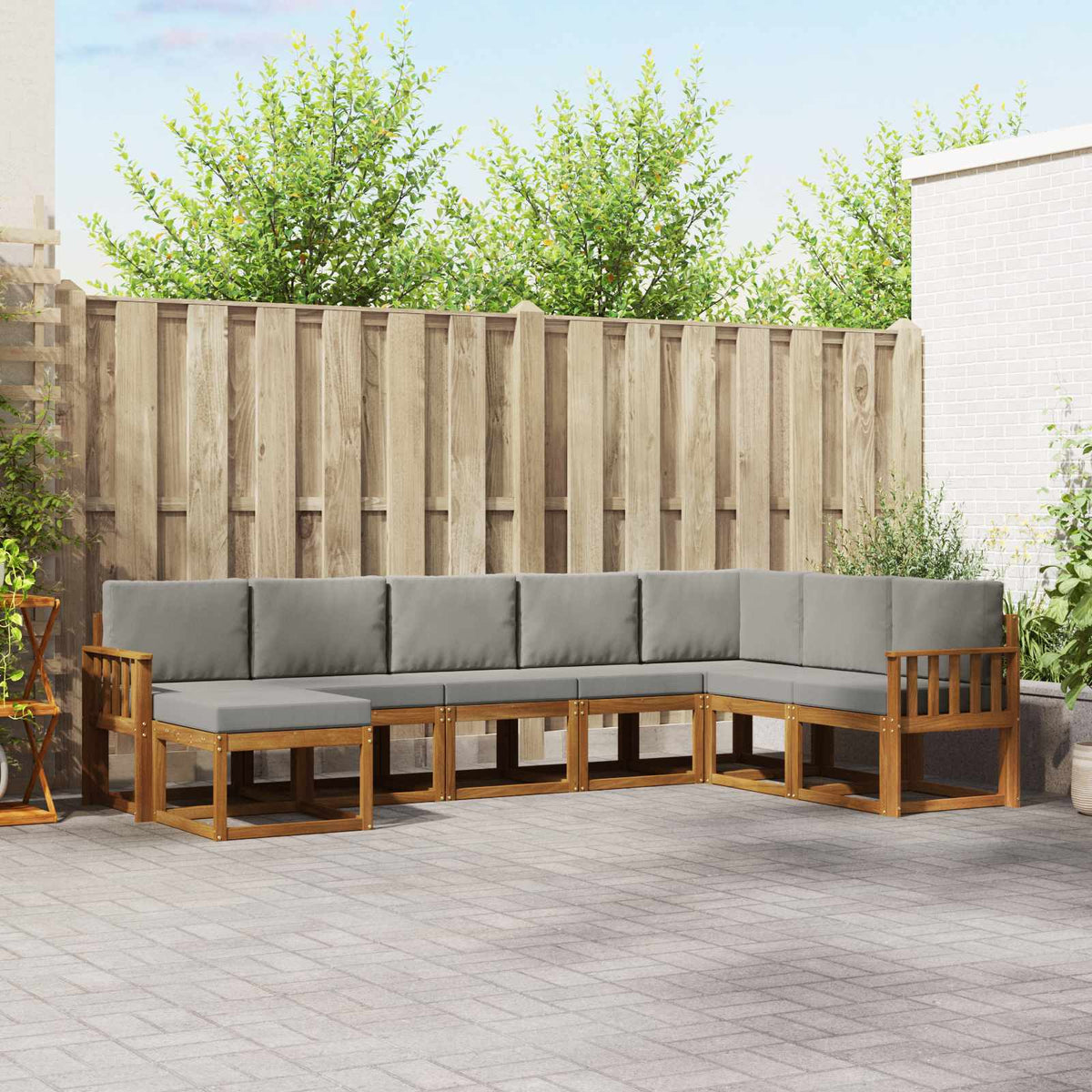 Set di divani da esterno 8 pz Grigio Naturale e Chiaro