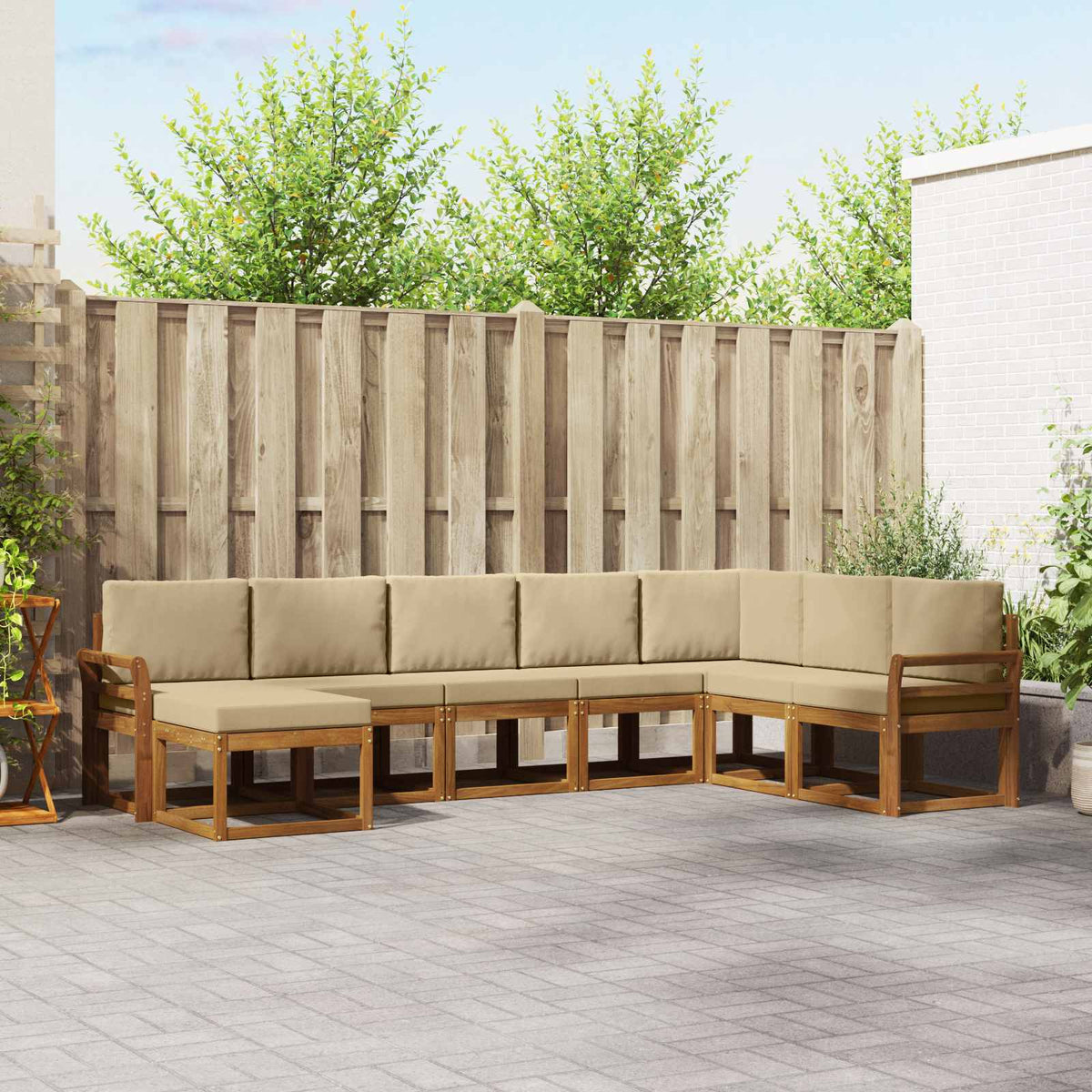 Set di divani da esterno 8 pz Naturale e Beige