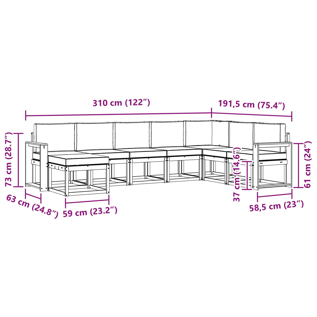 Set di divani da esterno 8 pz Grigio Naturale e Chiaro