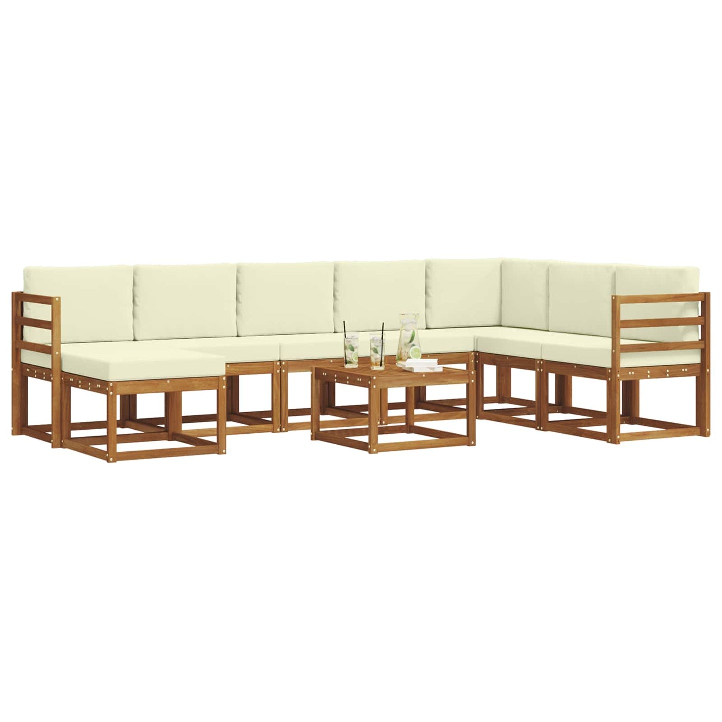 Set di divani da esterno con cuscino 9 pcs Naturale e Crema
