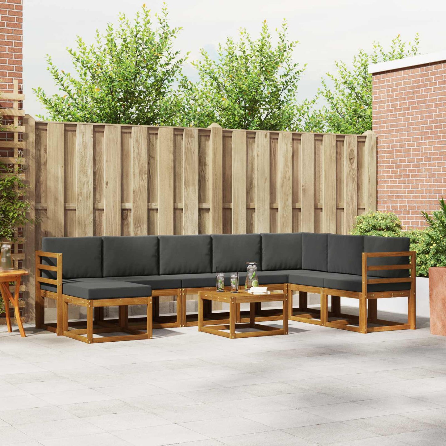 Set di divani da esterno con cuscino 9 pcs Naturale e Antracite