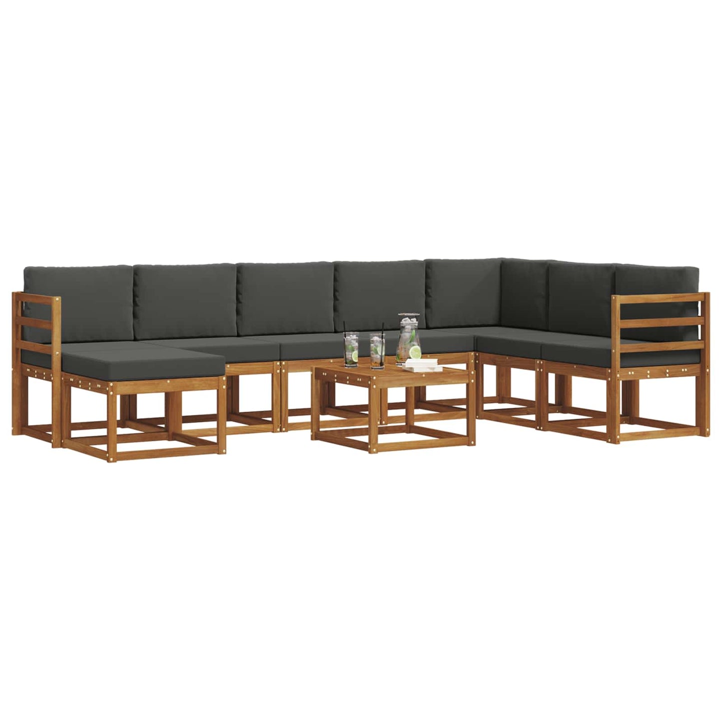 Set di divani da esterno con cuscino 9 pcs Naturale e Antracite | homemem39