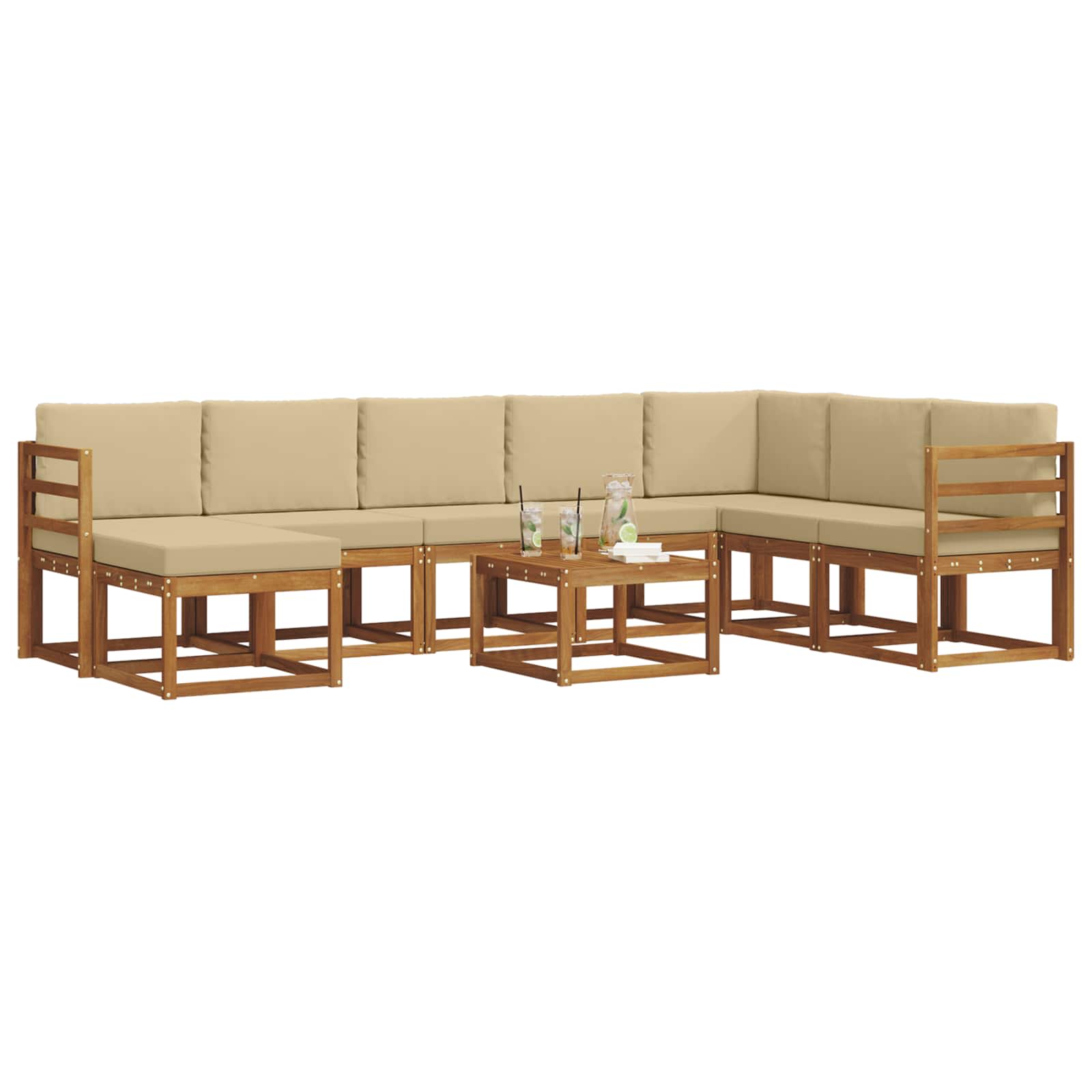 Set di divani da esterno con cuscino 9 pcs Naturale e Beige | homemem39