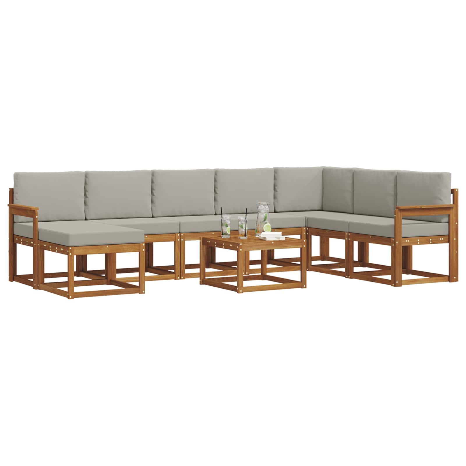 Set di divani da esterno 9 pcs Grigio Naturale e Chiaro | homemem39