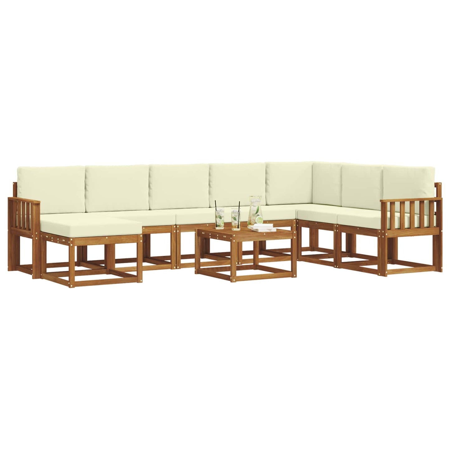 Set di divani da esterno con cuscino 9 pcs Naturale e Crema | homemem39