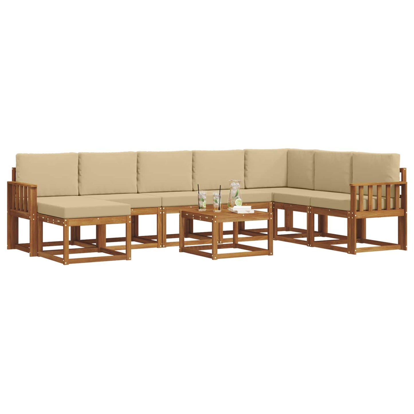 Set di divani da esterno con cuscino 9 pcs Naturale e Beige | homemem39