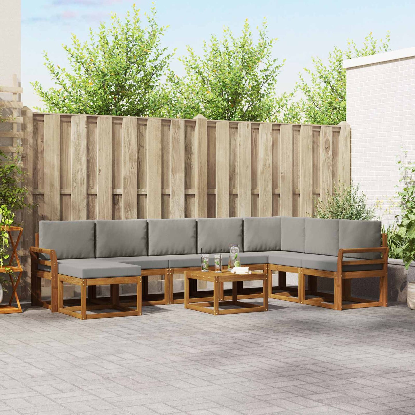 Set di divani da esterno 9 pcs Grigio Naturale e Chiaro