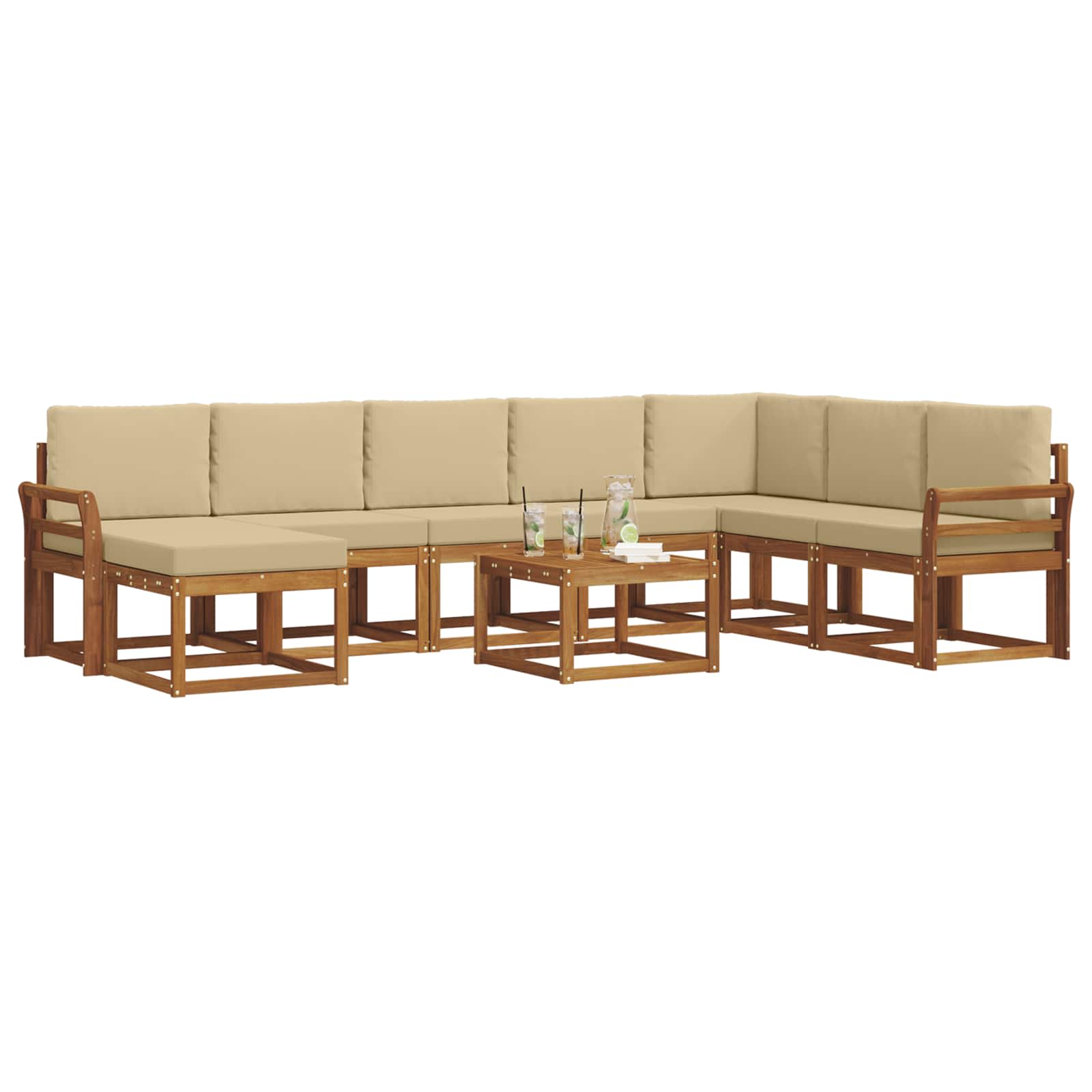 Set di divani da esterno con cuscino 9 pcs Naturale e Beige | homemem39