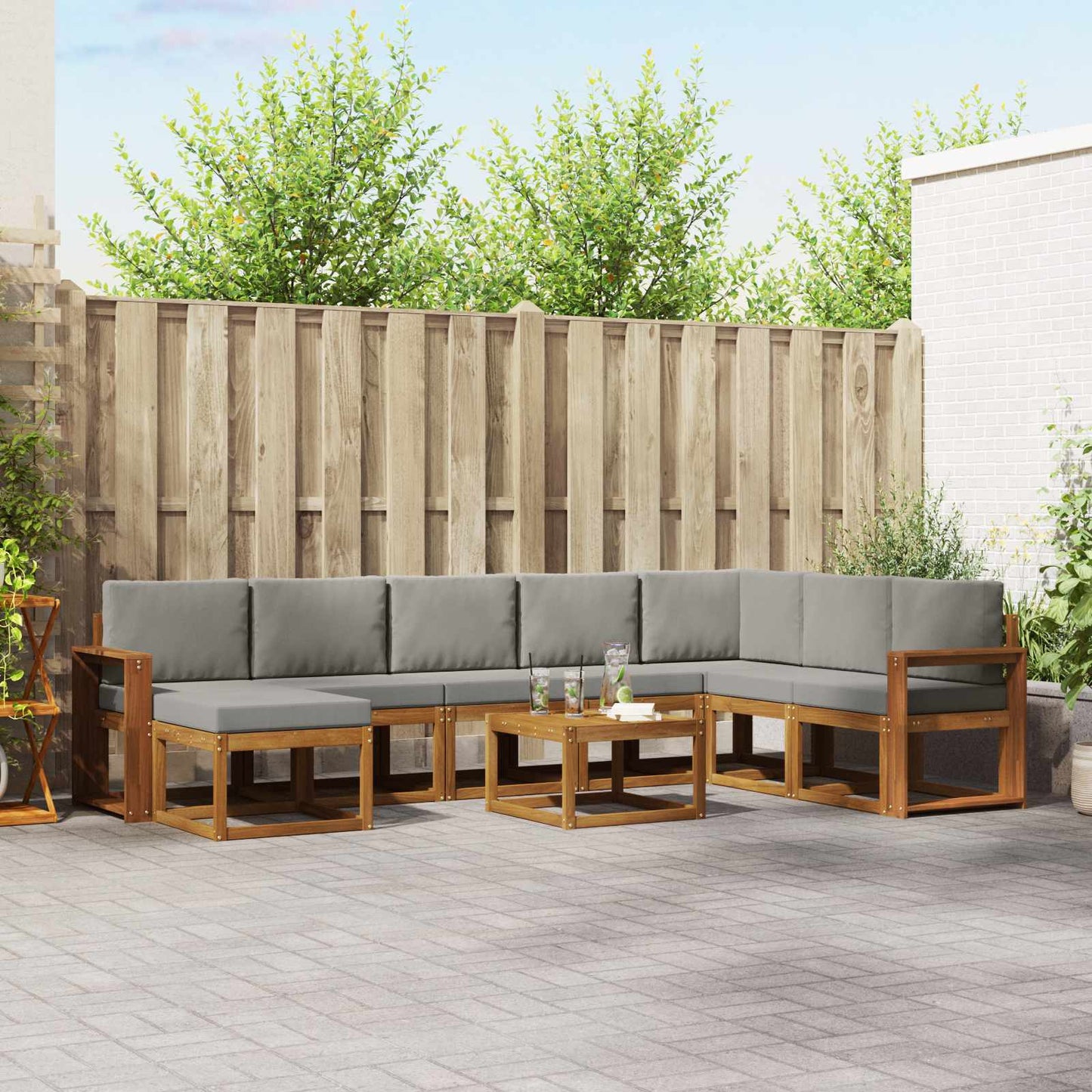 Set di divani da esterno 9 pcs Grigio Naturale e Chiaro
