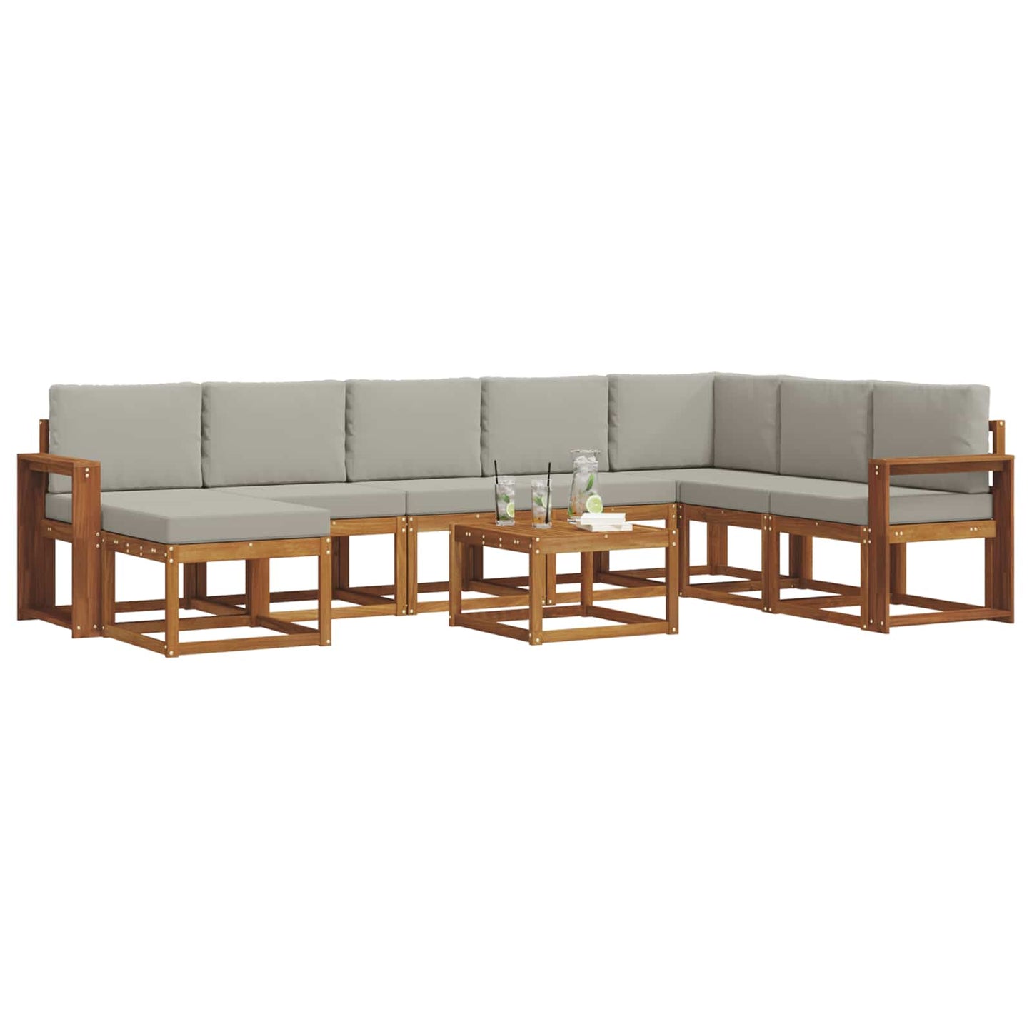 Set di divani da esterno 9 pcs Grigio Naturale e Chiaro | homemem39