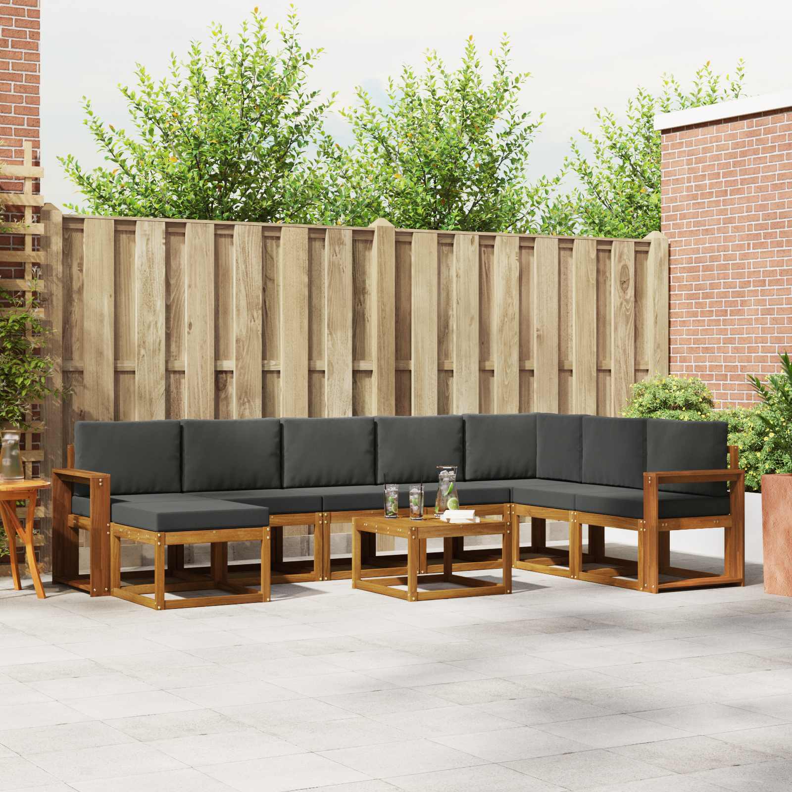 Set di divani da esterno con cuscino 9 pcs Naturale e Antracite | homemem39
