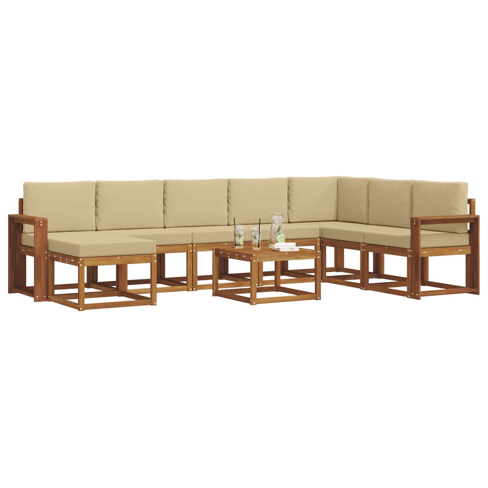 Set di divani da esterno con cuscino 9 pcs Naturale e Beige | homemem39