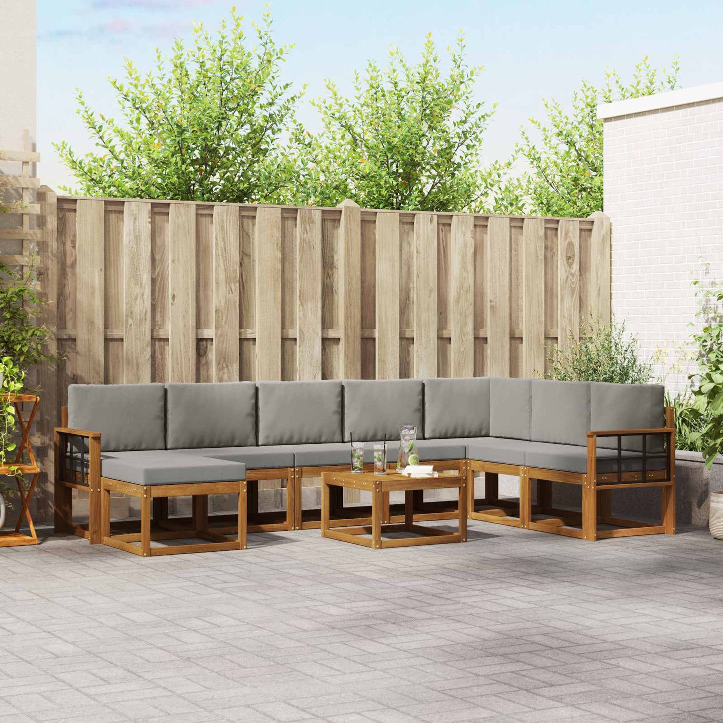 Set di divani da esterno 9 pcs Grigio Naturale e Chiaro