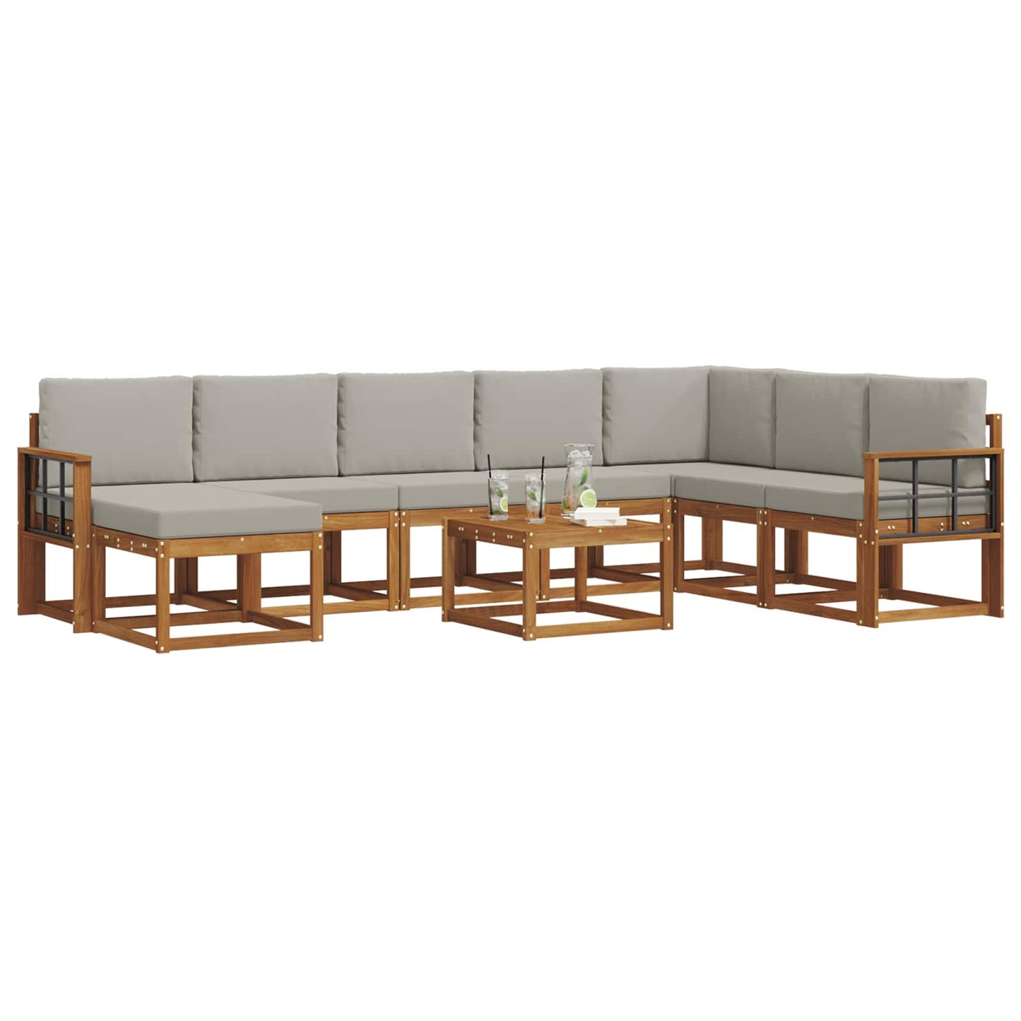 Set di divani da esterno 9 pcs Grigio Naturale e Chiaro