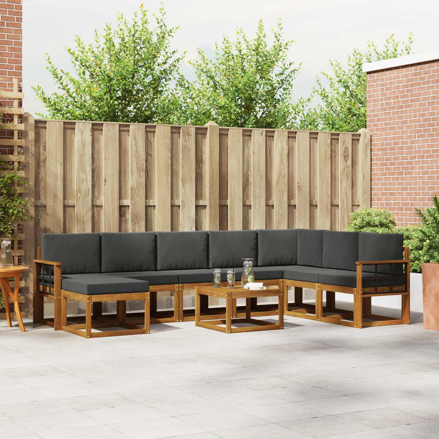 Set di divani da esterno con cuscino 9 pcs Naturale e Antracite