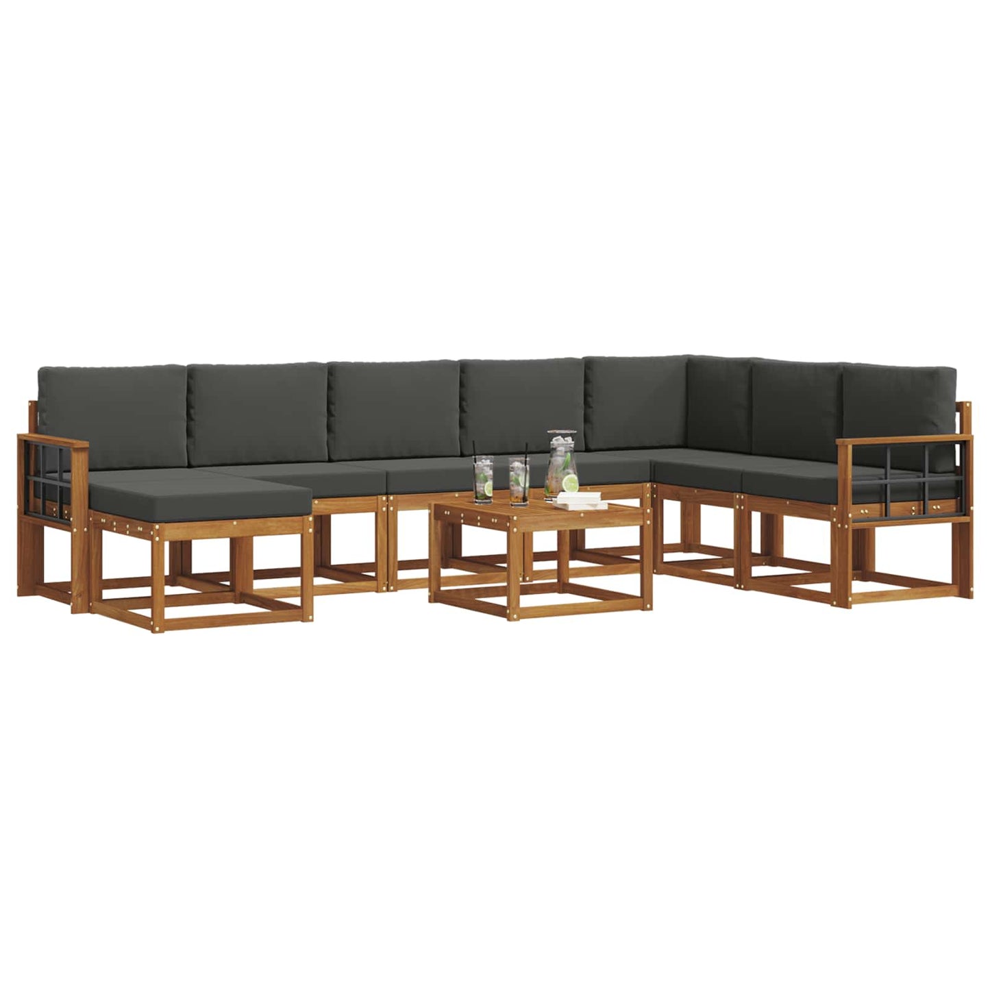 Set di divani da esterno con cuscino 9 pcs Naturale e Antracite
