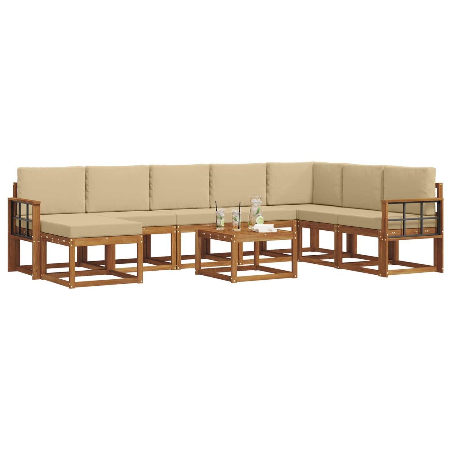 Set di divani da esterno con cuscino 9 pcs Naturale e Beige | homemem39
