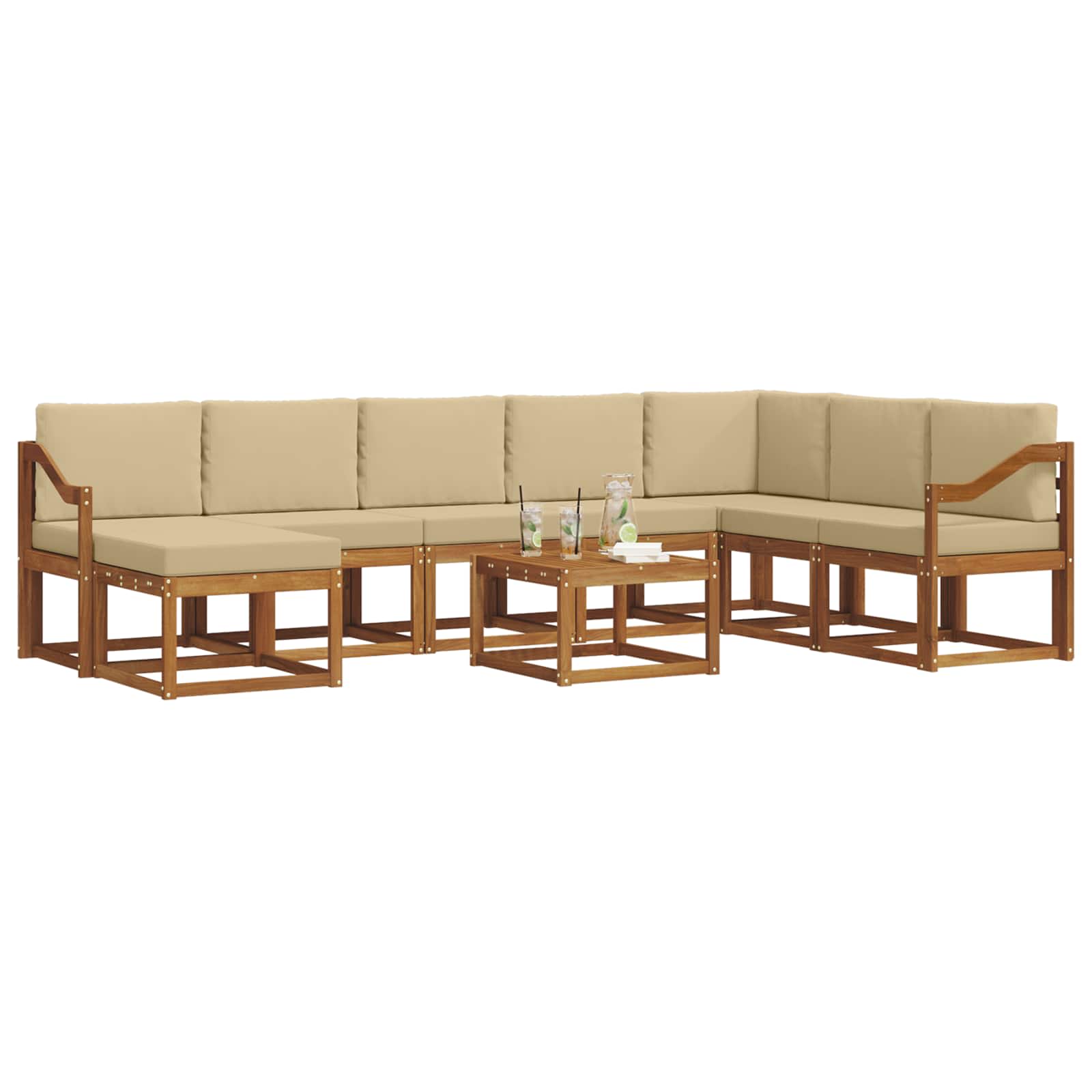 Set di divani da esterno con cuscino 9 pcs Naturale e Beige | homemem39
