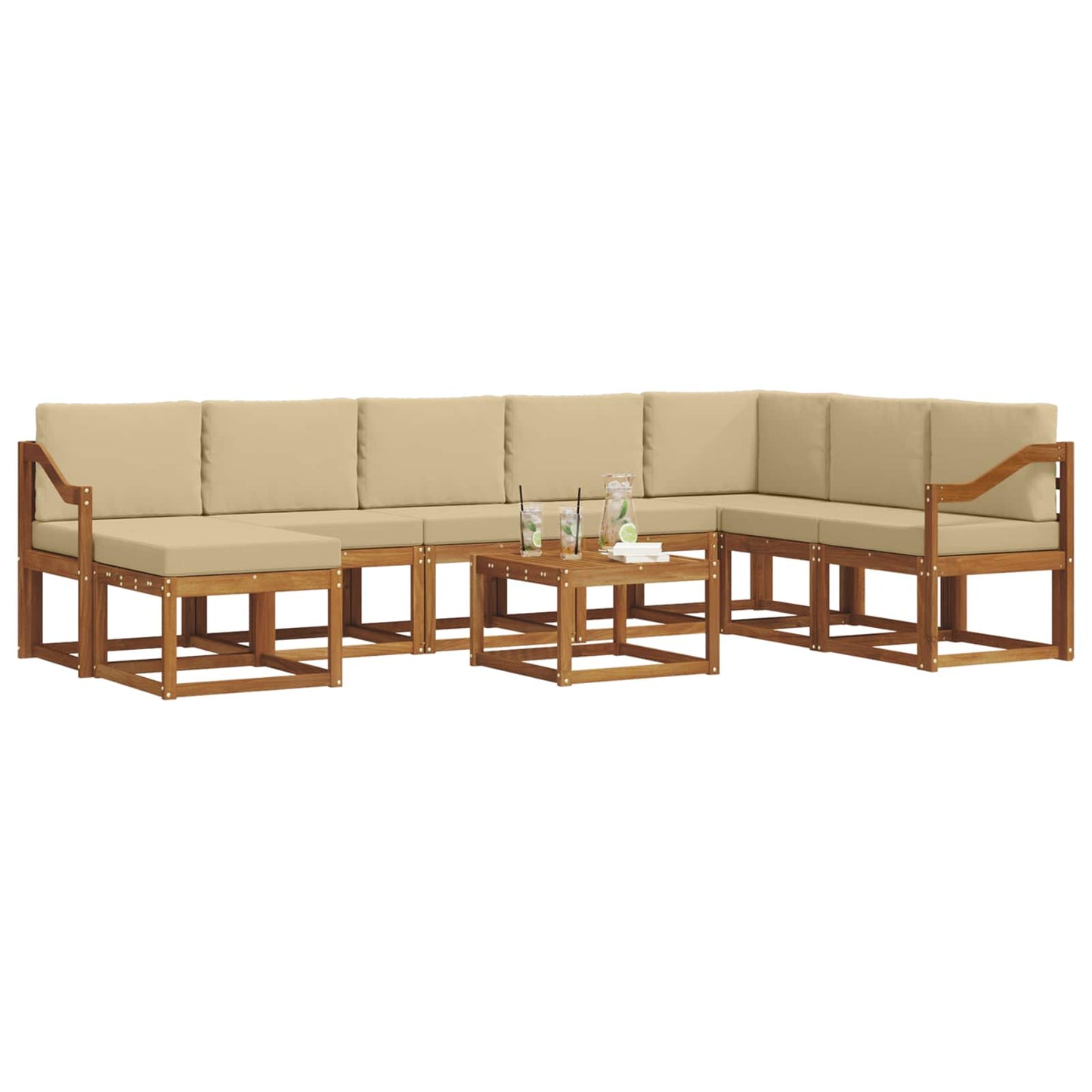Set di divani da esterno con cuscino 9 pcs Naturale e Beige